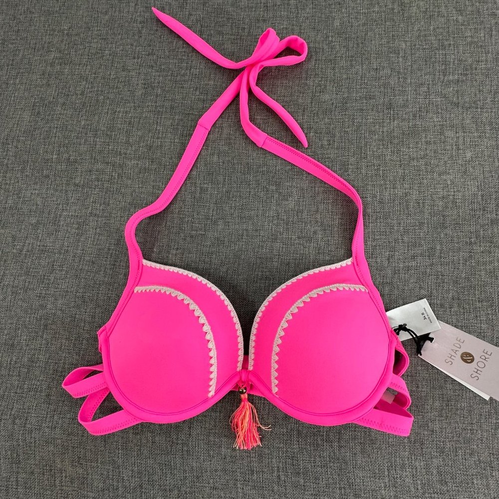 Shade & Shore  Bikini Top‎ 34B  Neon Pink Brand New!   swimsuit top  Tassel